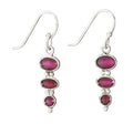 Three Stone Garnet Sterling Silver Earrings