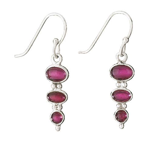 Three Stone Garnet Sterling Silver Earrings