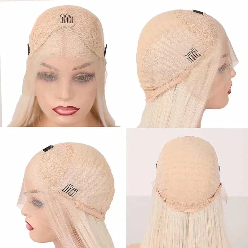 13x4 Ombre Pink Wig Layered Cut Silky Straight Synthetic Lace Front Wig for Women Heat Resistant Synthetic Hair Daily Use