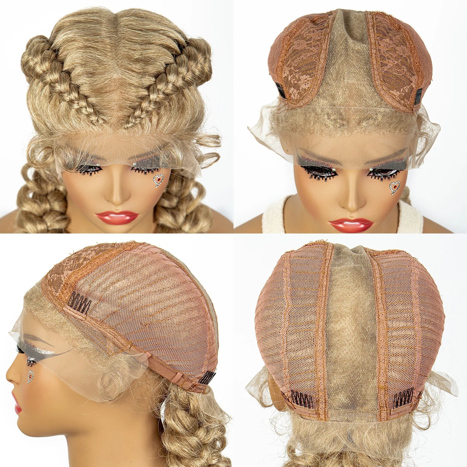 1B/30 Dark Brown Synthetic Lace Frontal Dutch Box Braided Wigs for Black Women Fishtail Braids Wigs with Baby Hair Cornrow Wigs