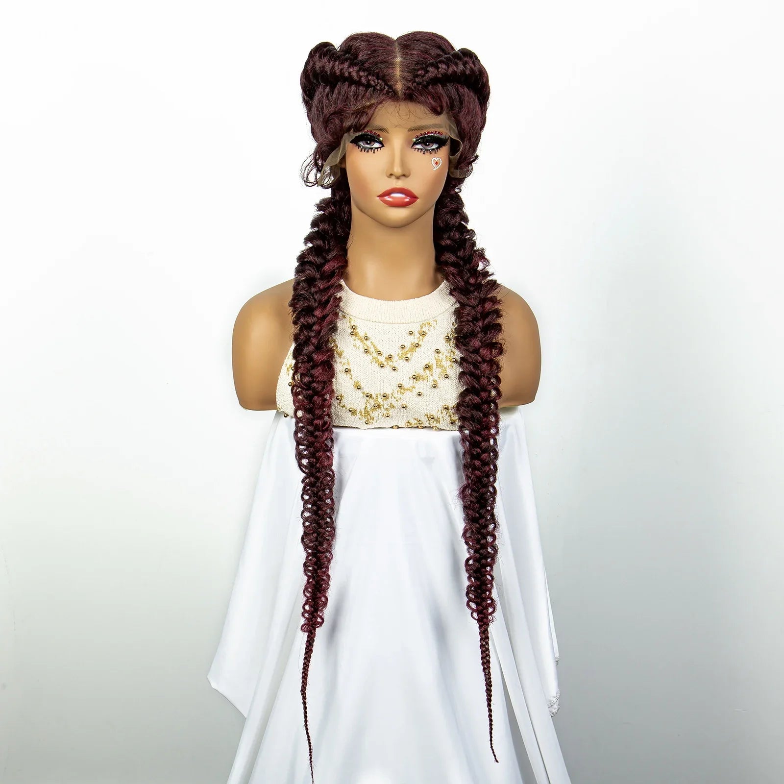 1B/30 Dark Brown Synthetic Lace Frontal Dutch Box Braided Wigs for Black Women Fishtail Braids Wigs with Baby Hair Cornrow Wigs