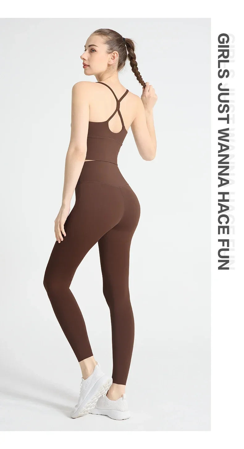 2-piece Yoga Suit Women Sportswear Fitness Set Cross back Yoga Tops A High Waist Leggings Pilates Fitness Sports Clothing👚👚
