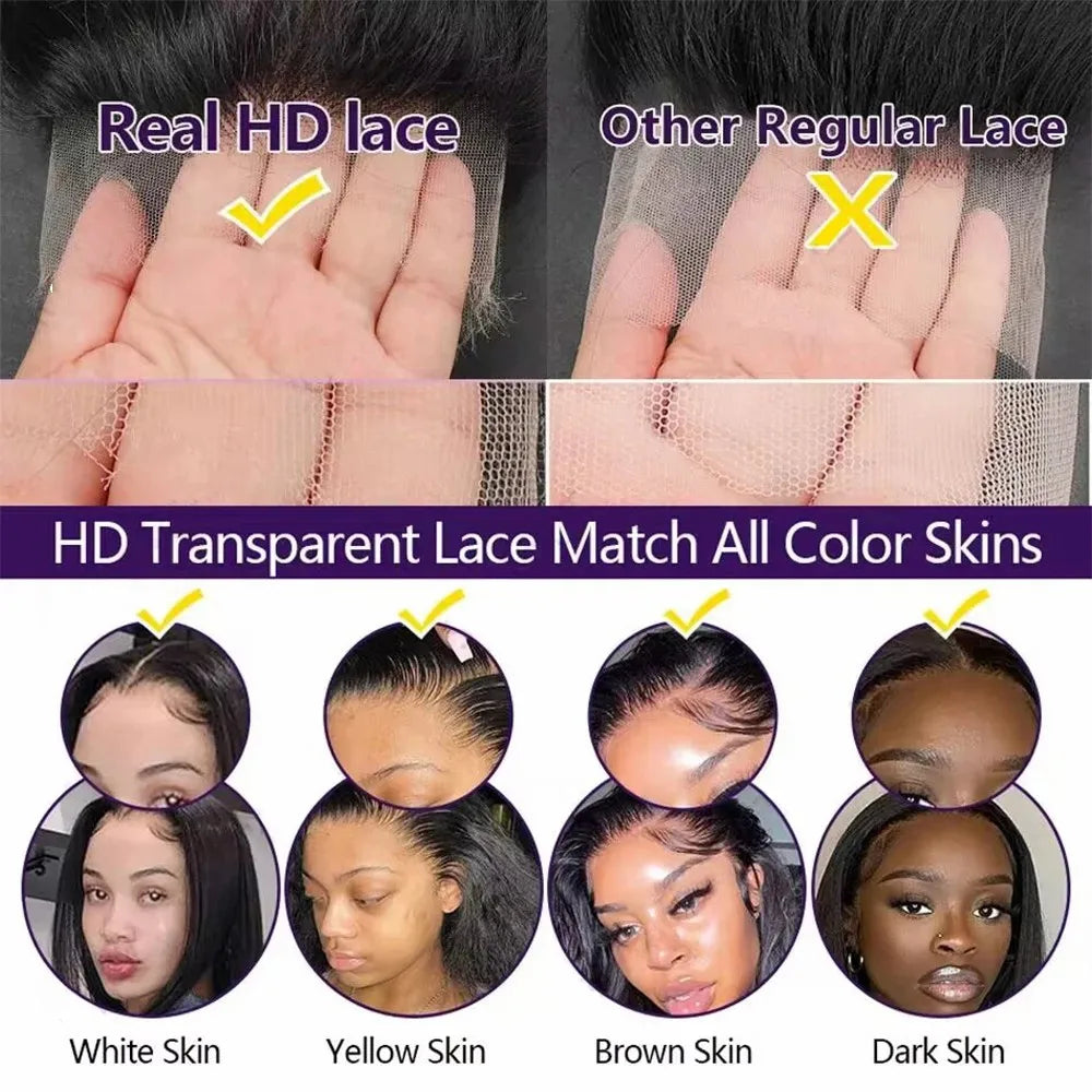 13x6 HD Transparent Lace Front Wigs #4 brown chocolate straight human hair 36 Inches   200 Density Brazilian Human Hair For Wome