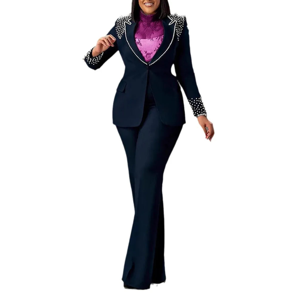 2 Pieces Women's Sets Autumn Winter Long Sleeve Pearl Blazers Suit Tops And Pants Suits Two Piece Set Tracksuit Outfit 2026