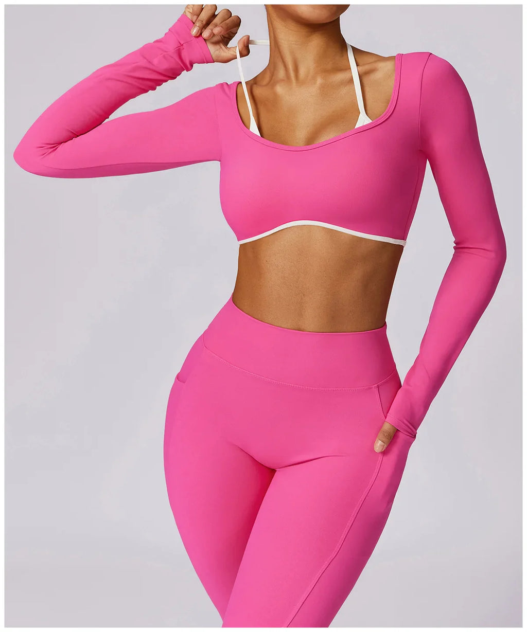 2-Piece Activewear Set – Long Sleeve Crop Top & Leggings