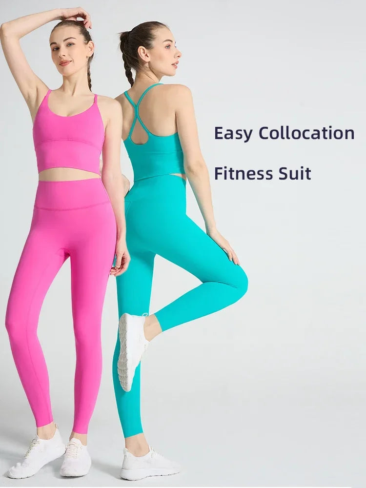 2-piece Yoga Suit Women Sportswear Fitness Set Cross back Yoga Tops A High Waist Leggings Pilates Fitness Sports Clothing👚👚