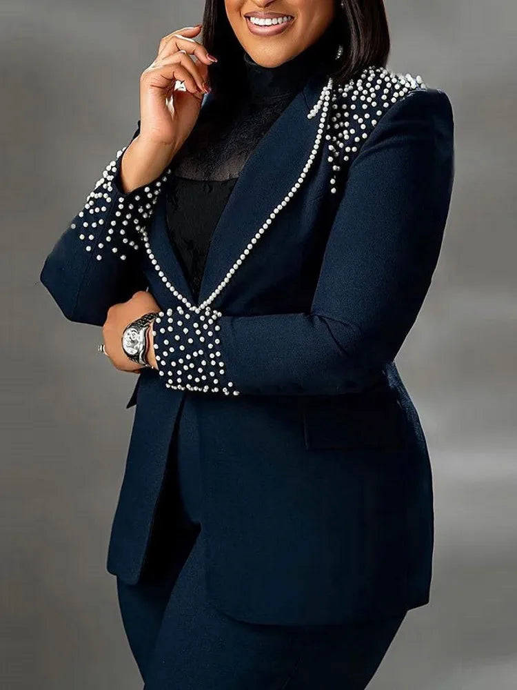 2 Pieces Women's Sets Autumn Winter Long Sleeve Pearl Blazers Suit Tops And Pants Suits Two Piece Set Tracksuit Outfit 2026