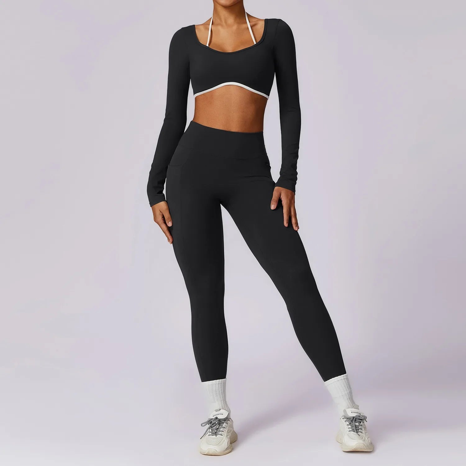 2-Piece Activewear Set – Long Sleeve Crop Top & Leggings