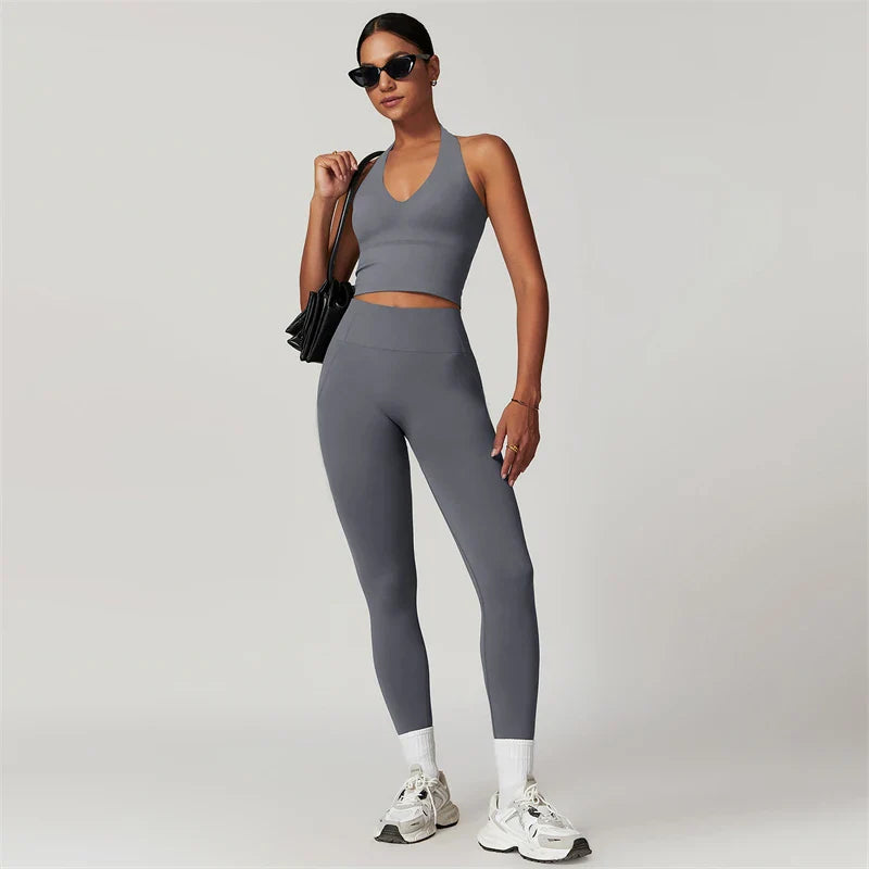 2-Piece Yoga Set – Crop Top & High Waist Leggings