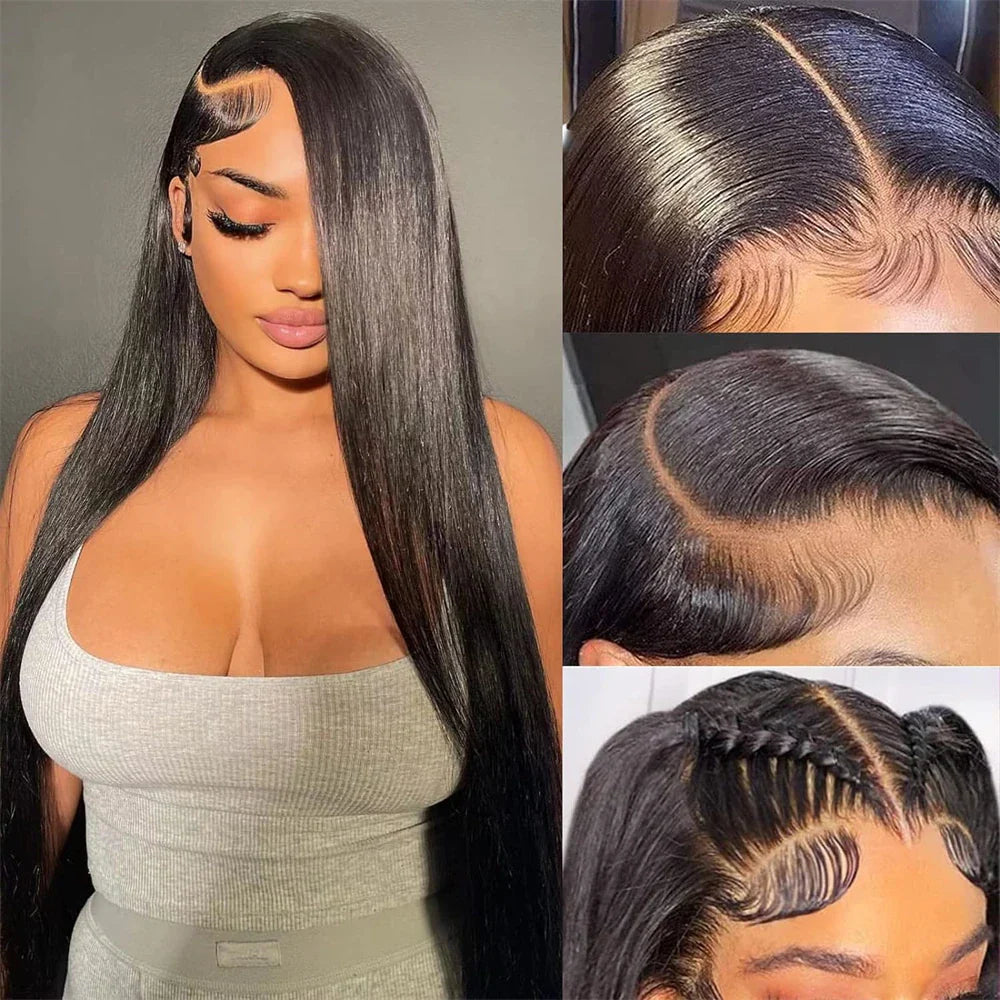 13x4 HD Transparent Bone Straight Lace Front Human Hair Wigs Brazilian Frontal Wigs For Women 30 34 Inches 180 Density