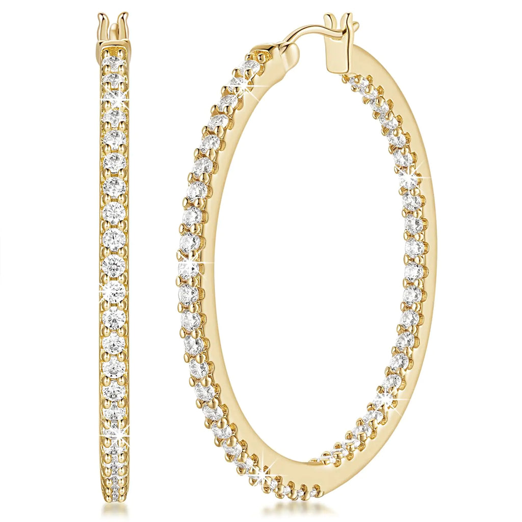 14K Gold Rhinestone Hoop Earrings