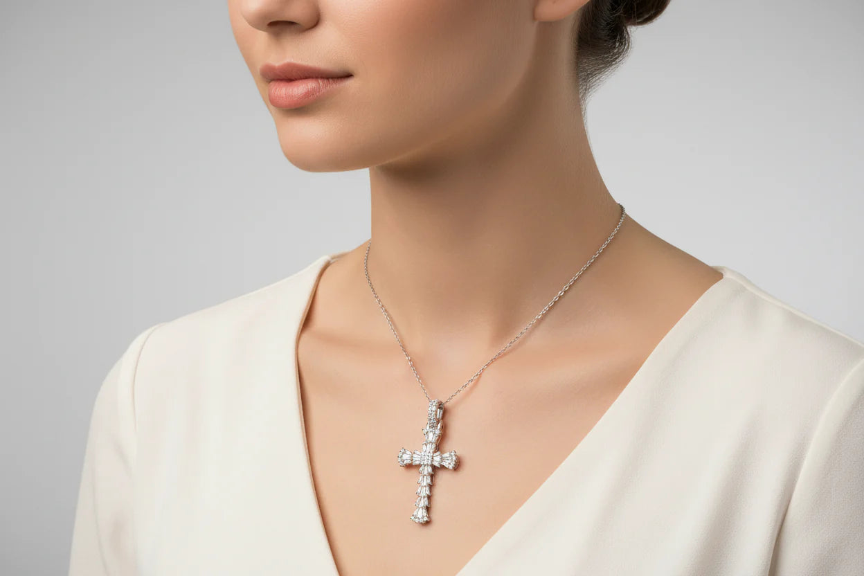 18" Silver and Gold Cross Necklace